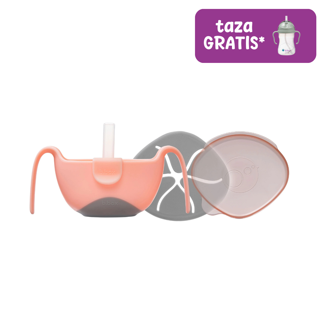 dispensador de merienda con tapa y pajita Bowl+Straw - tutti frutti