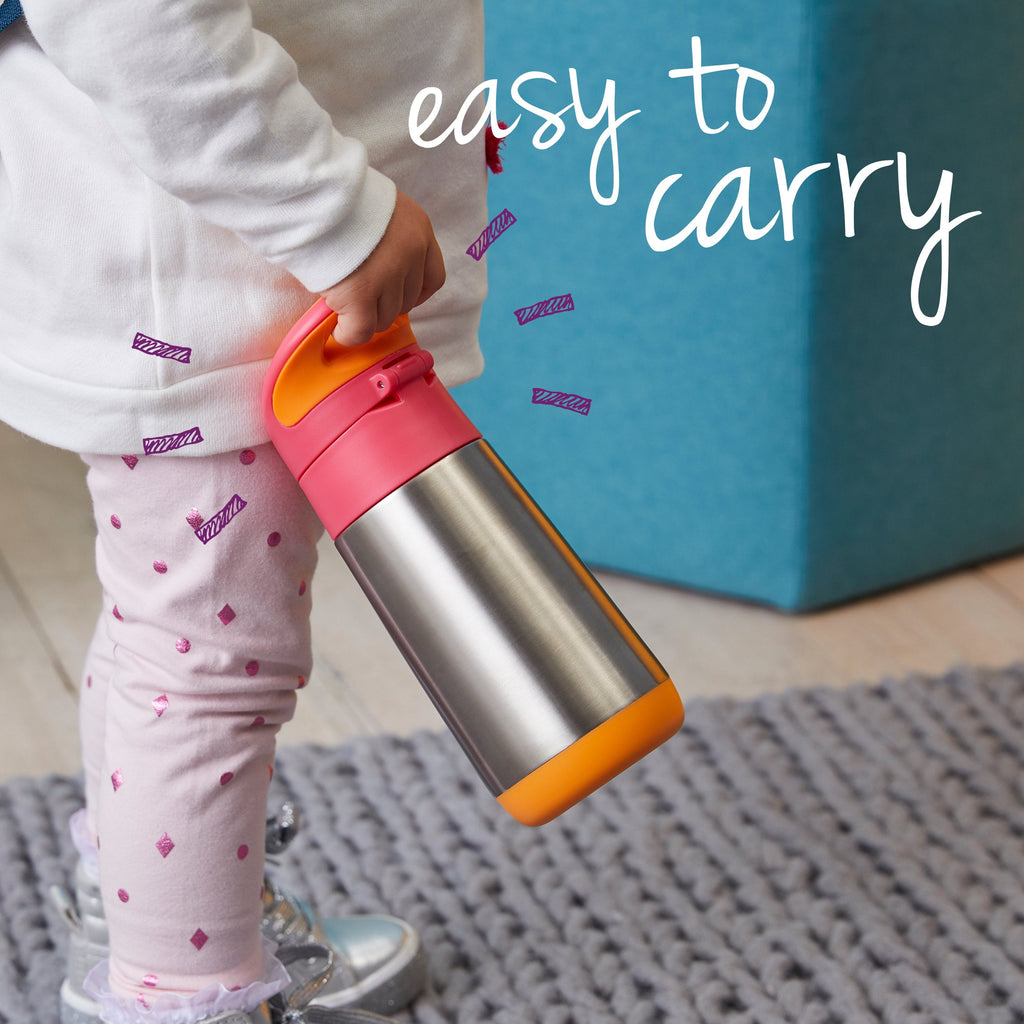 child with 350ml insulated drink bottle - strawberry shake - b.box for kids