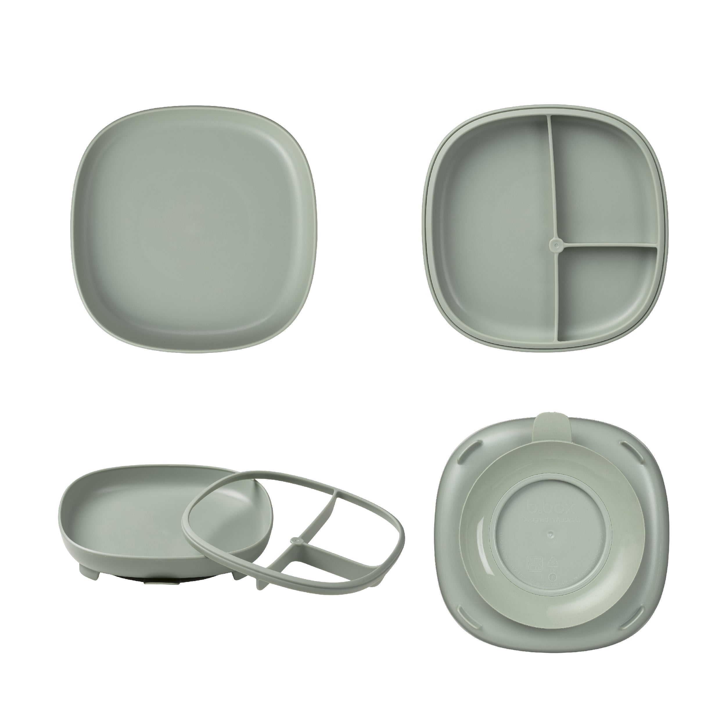 plato 2 en 1 con ventosa y compartimentos extraíbles – sage